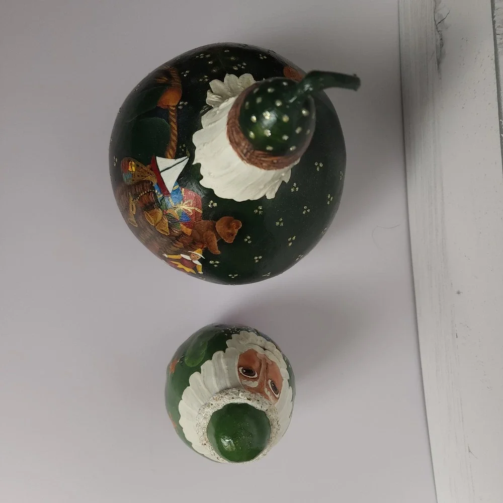 Hand Painted Gourd Santa Figurines Set of 2 Sigend‎ by Regina Schafer